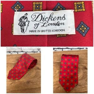 Dickens of Longon UK Red Medallion Geometric Neck Tie 57"